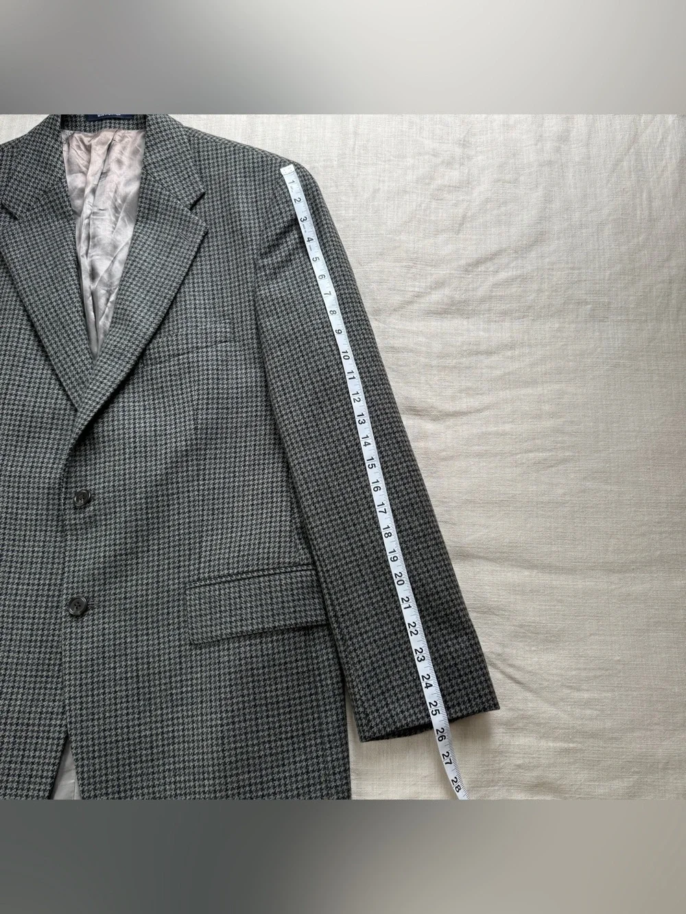 Vintage Men’s Ralph Lauren Wool Houndstooth Blazer Navy Grey 42T